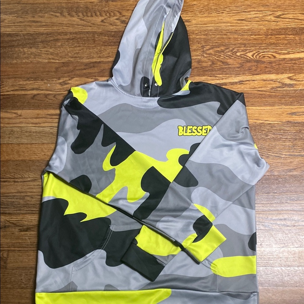 Kids Camo Hoodie - Gray, Black, Yellow